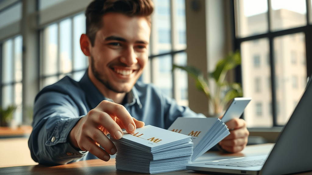 sleek custom business cards with premium finishes, business card printing in toronto, modern office, natural window light